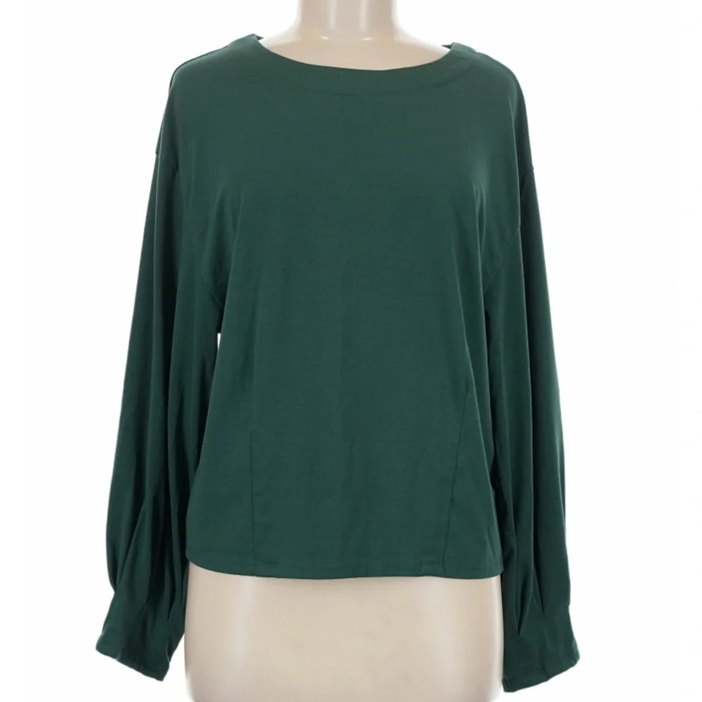 Prologue Forest Green Jersey knit Long Sleeve Crewneck blouse basic minimalist - Picture 2 of 13